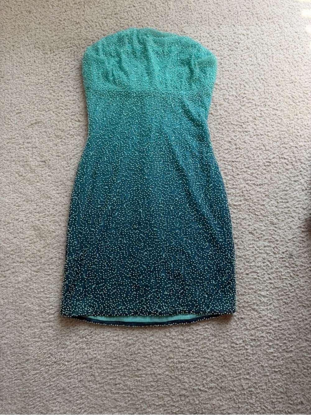 Embellished Strapless Mini Dress in Blue Ombré